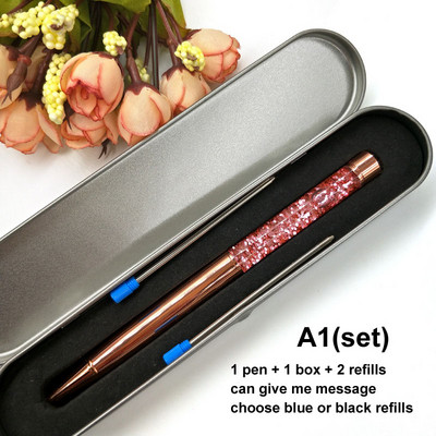Yushun Creatively Luxury Ballpoint pen with gift box flow oil crystal Zlatna folija Metal Bakar šareni visokokvalitetni zlatni prah