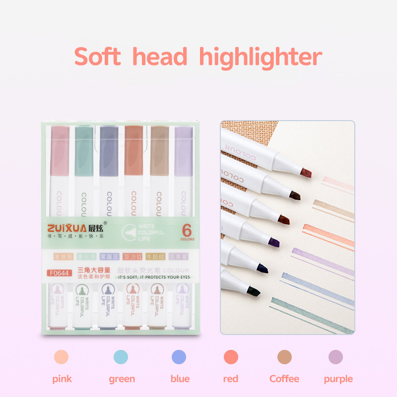 Σετ στυλό 6 χρωμάτων παστέλ επισήμανσης Χαριτωμένος μαρκαδόρος τέχνης για πινέλο Σχολικό Γραφείο Μαθητικής Γραφικής Εφημερίδας Εφημερίδες Kawaii