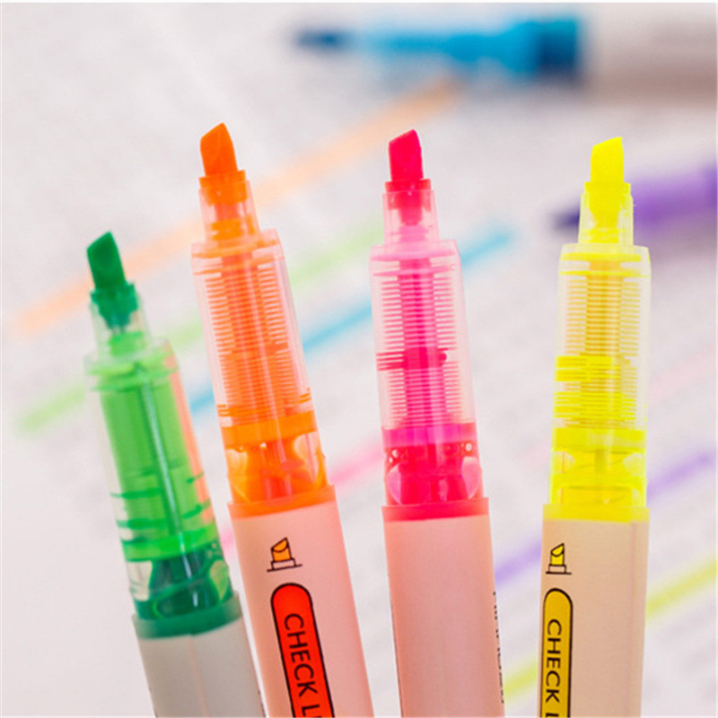 Novi dizajn velikog kapaciteta Ravni tekući highlighter Jasne i svijetle boje žuto oransko zeleno plavo ljubičasto ružičasto 6 boja na izbor