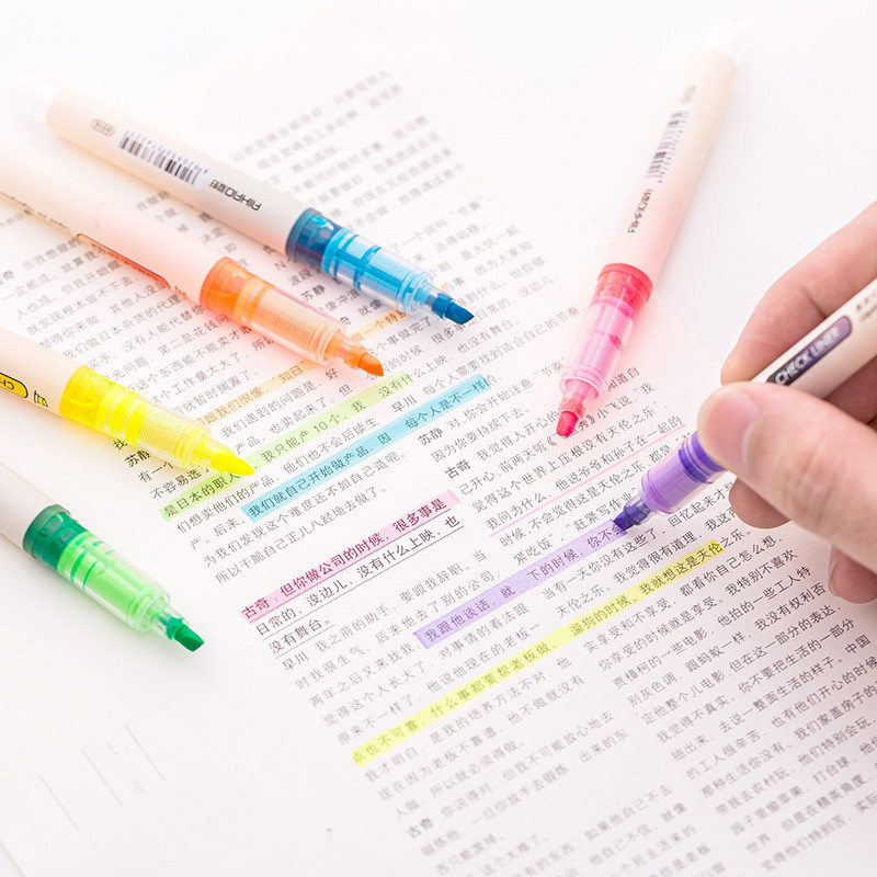 Novi dizajn velikog kapaciteta Ravni tekući highlighter Jasne i svijetle boje žuto oransko zeleno plavo ljubičasto ružičasto 6 boja na izbor