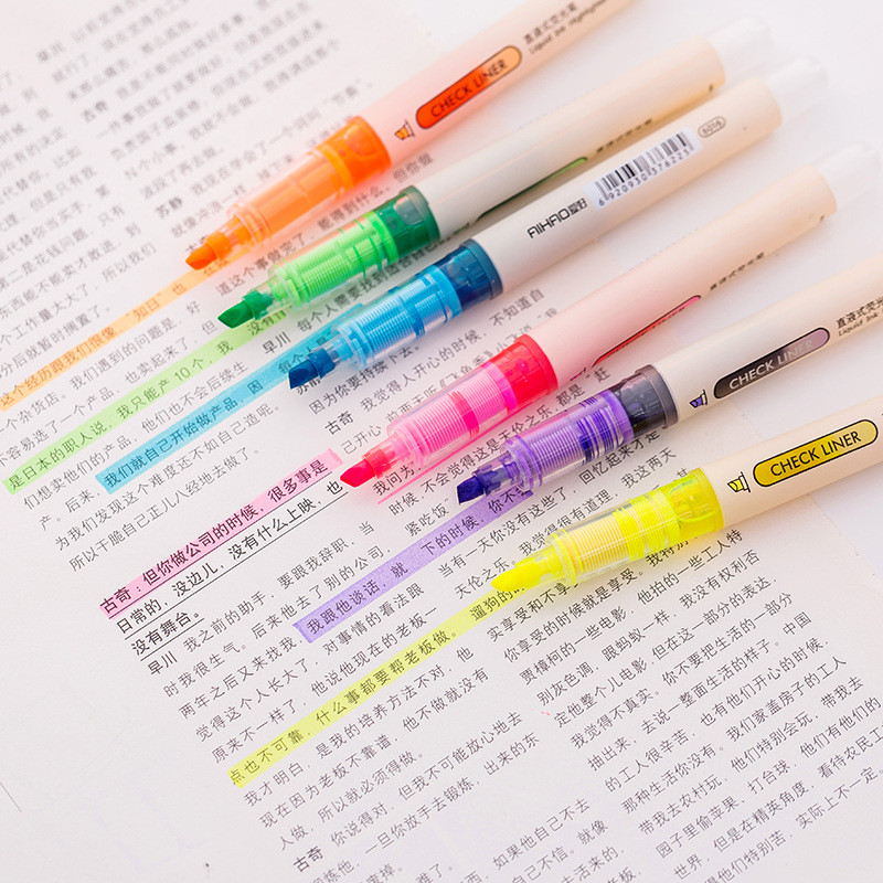 Novi dizajn velikog kapaciteta Ravni tekući highlighter Jasne i svijetle boje žuto oransko zeleno plavo ljubičasto ružičasto 6 boja na izbor