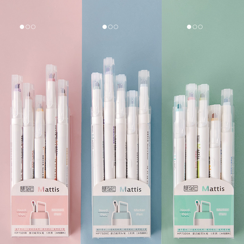 5 komada Mattis fluorescentnih olovaka s dva vrha Set 4 mm Kist Marker 1 mm Igla Liner Spot Highlight Art Drawing Office School F767