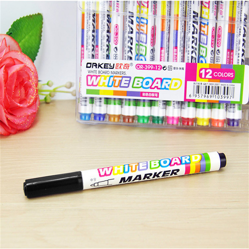 12 tk/karp Segavärvilised valged tahvlipliiatsid Heledad markerid Peene otsaga kuiv valge tahvli markerid Laste joonistuspliiats Lihtne pühkida