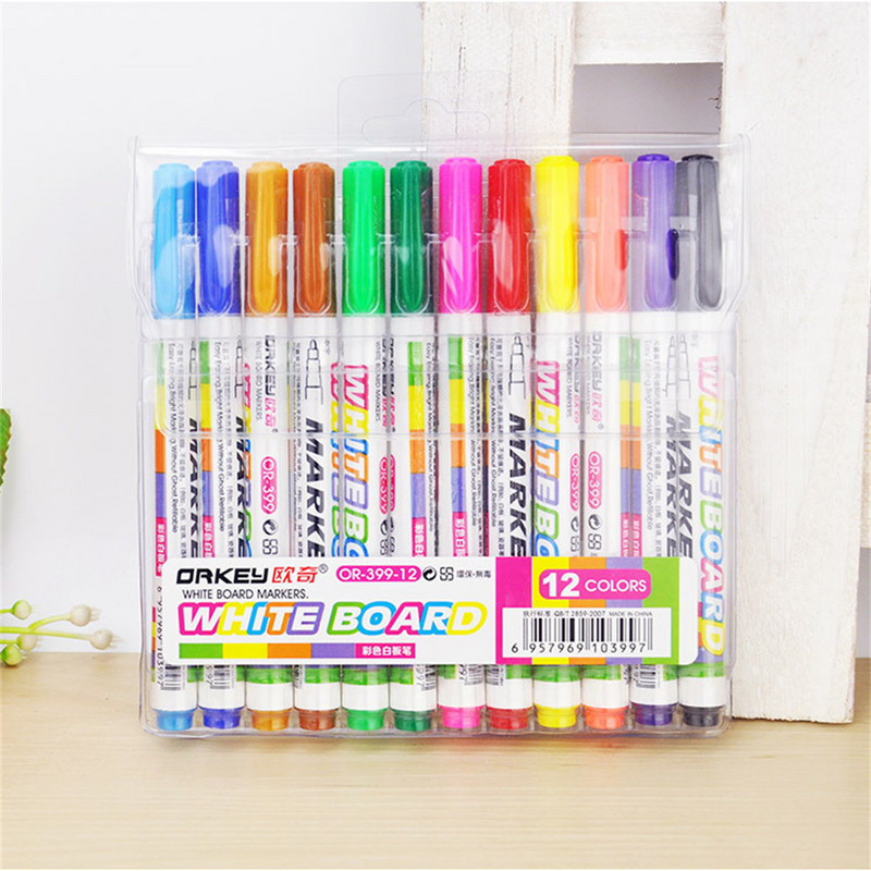 12 tk/karp Segavärvilised valged tahvlipliiatsid Heledad markerid Peene otsaga kuiv valge tahvli markerid Laste joonistuspliiats Lihtne pühkida