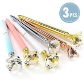 3Pcs Big Crystal Diamond Bling Metalne kemijske olovke Uredski darovi za učenike 1,0 mm Valjak za punjenje Kemijska olovka za pisanje