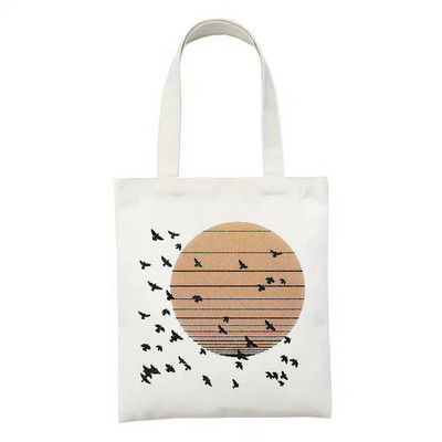 Ženska platnena torba za kupnju Sun Moon torba za knjige Ženska pamučna torba na rame Eko ručna torba Tote Torbe za kupovinu namirnica za višekratnu upotrebu