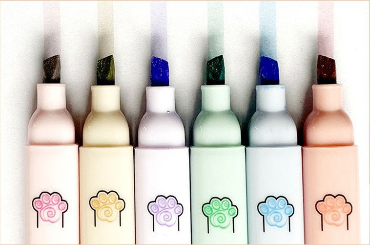 Slatke pastelne olovke u 6 boja Highlighter Dvostruka mačja šapa Fluorescentna olovka Art Marker za crtanje Pisma školski pribor dječji dar