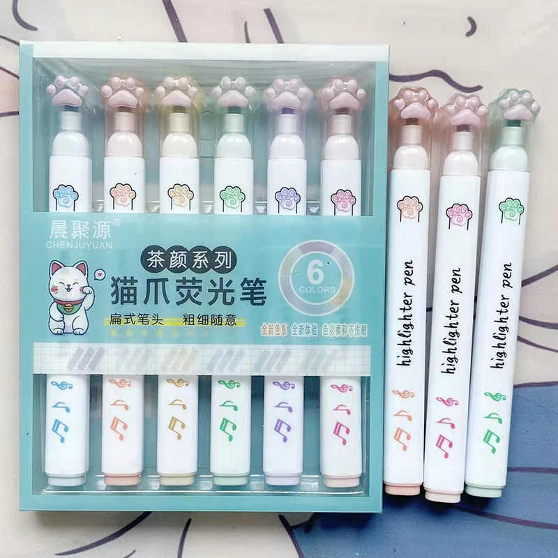 Slatke pastelne olovke u 6 boja Highlighter Dvostruka mačja šapa Fluorescentna olovka Art Marker za crtanje Pisma školski pribor dječji dar