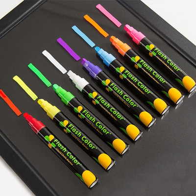 1 db új Creative Flash színes, törölhető kiemelő fluoreszkáló tollakhoz Tányér Folyékony Marker Írószer kréta O0U2