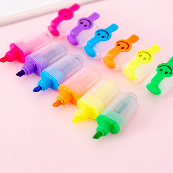 6 τμχ/σετ Creative Smiley Face Fluorescent Pen 6 PC Μικρό Μίνι έγχρωμο στυλό μαρκαρίσματος κεφαλής μαθητή Key Line Highlighter