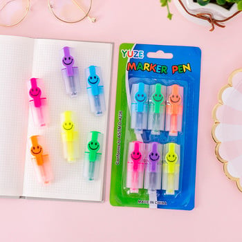 6 τμχ/σετ Creative Smiley Face Fluorescent Pen 6 PC Μικρό Μίνι έγχρωμο στυλό μαρκαρίσματος κεφαλής μαθητή Key Line Highlighter