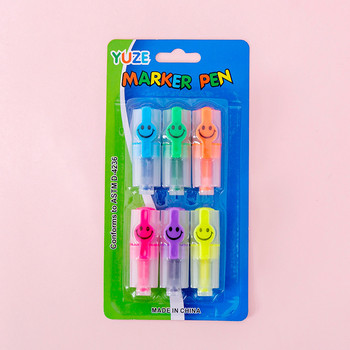6 τμχ/σετ Creative Smiley Face Fluorescent Pen 6 PC Μικρό Μίνι έγχρωμο στυλό μαρκαρίσματος κεφαλής μαθητή Key Line Highlighter