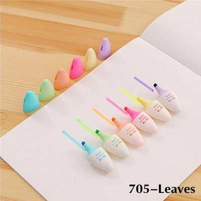 KssButy 6PCS/Set Lišće gljiva Slatka Kawaii fluorescentna olovka za označavanje Kawaii flomasteri s kredom Školski pribor