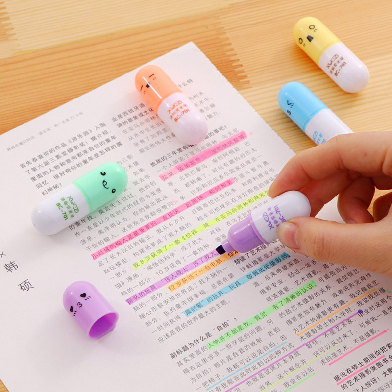 KssButy 6PCS/Set Lišće gljiva Slatka Kawaii fluorescentna olovka za označavanje Kawaii flomasteri s kredom Školski pribor