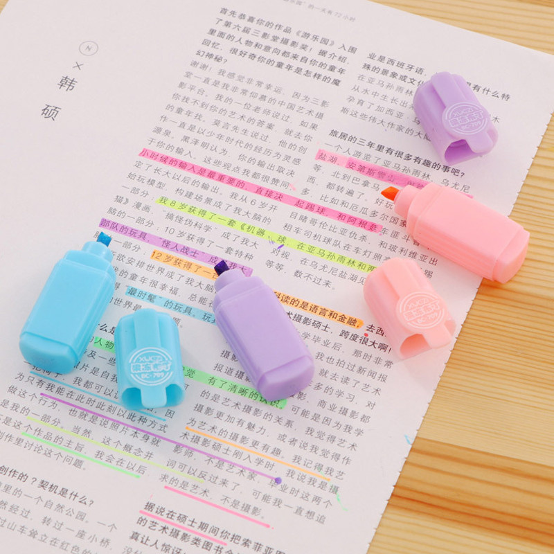 KssButy 6PCS/Set Lišće gljiva Slatka Kawaii fluorescentna olovka za označavanje Kawaii flomasteri s kredom Školski pribor