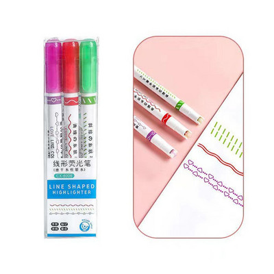 3/6 vnt Linijinės formos paryškinimo rašikliai Novelty Curve Liner Highlighter Pen Kelių spalvingų ritinėlių antgalių raštinės reikmenys mokyklos grafiti rašiklis