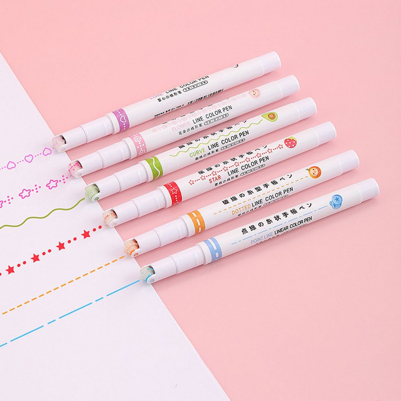3/6 vnt Linijinės formos paryškinimo rašikliai Novelty Curve Liner Highlighter Pen Kelių spalvingų ritinėlių antgalių raštinės reikmenys mokyklos grafiti rašiklis