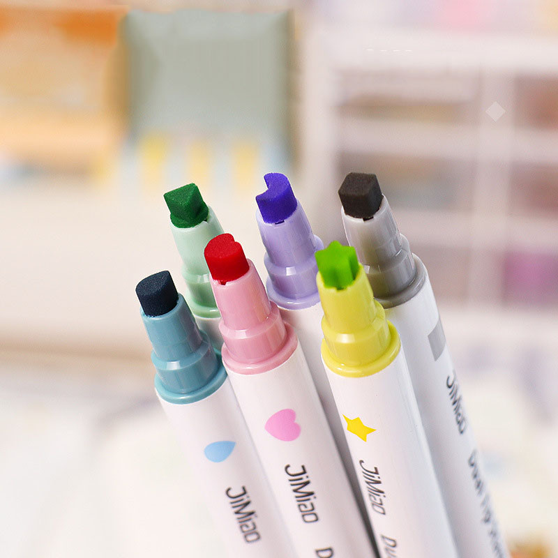 6-farebná pečiatka s hviezdičkami/srdcami/mesiacmi/kvapkami/štvorcovými motívmi, obojstranná umelecká fixka, zvýrazňovač, pero na scrapbooking, denník, plagát, vianočná pohľadnica