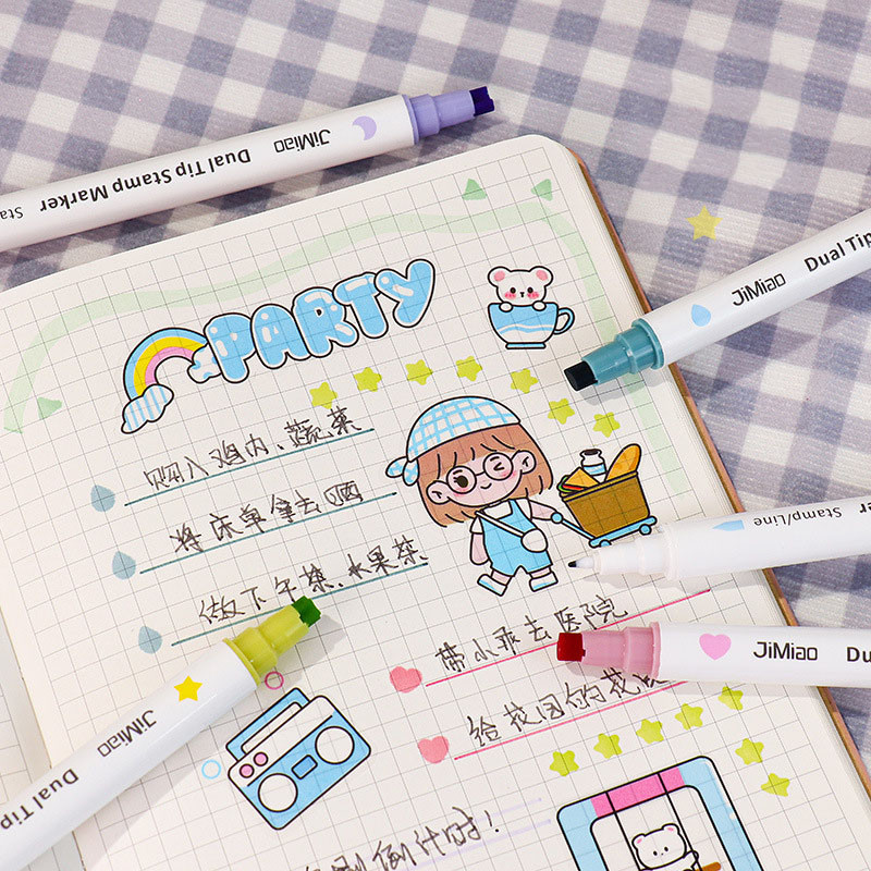 6-farebná pečiatka s hviezdičkami/srdcami/mesiacmi/kvapkami/štvorcovými motívmi, obojstranná umelecká fixka, zvýrazňovač, pero na scrapbooking, denník, plagát, vianočná pohľadnica