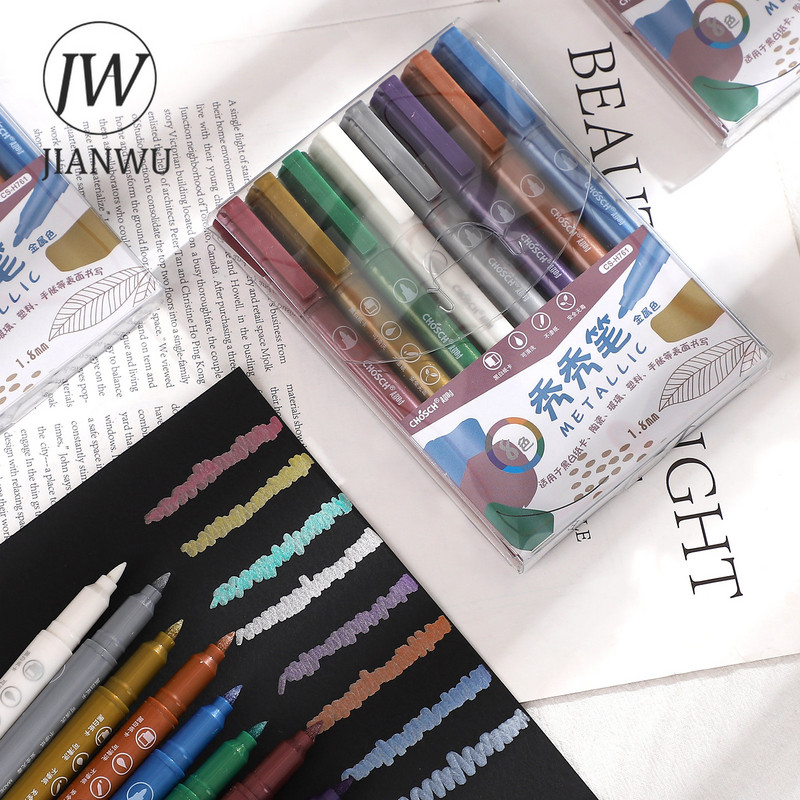 JIANWU 8 culori/Set Evidențiator metalic DIY Material pentru jurnal Student desen Artă Markere Pix Papetarie Rechizite de scris pentru școală
