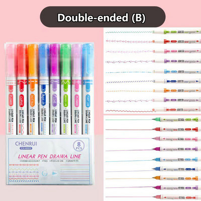 8Pcs/set Double-ended Graph Curve & Marker Highlighters Olovka Papirni materijal Scrapbooking za dječje darove Školski pribor