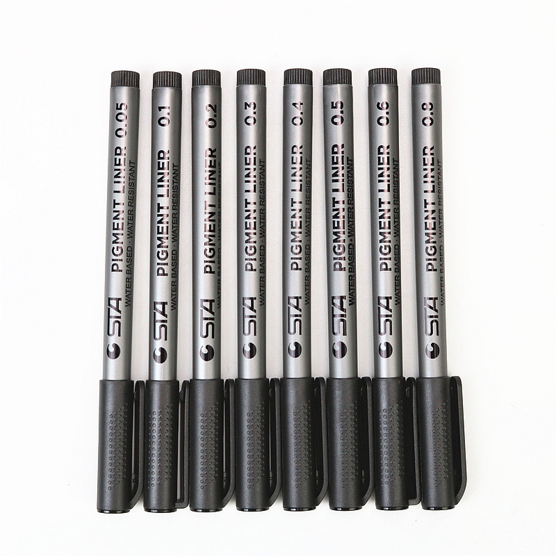 Marker pentru desen de linie artistică 0,05 0,1 0,2 0,3 0,4 0,5 0,6 0,8 8 buc./set Marker cu vârf din fibră neagră