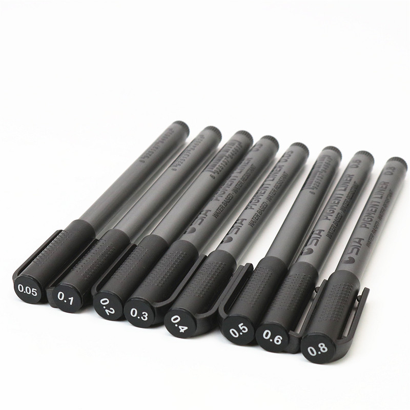 Marker pentru desen de linie artistică 0,05 0,1 0,2 0,3 0,4 0,5 0,6 0,8 8 buc./set Marker cu vârf din fibră neagră