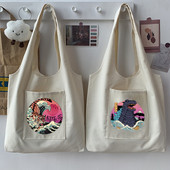 Ženska torba Platnena torba velikog kapaciteta Putna japanska mačka s printom Prijenosna torba za kupovinu na rame Sklopive ekološke torbe za višekratnu upotrebu