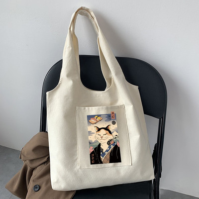 Ženska torba Platnena torba velikog kapaciteta Putna japanska mačka s printom Prijenosna torba za kupovinu na rame Sklopive ekološke torbe za višekratnu upotrebu