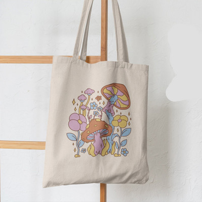 Ženska torba za kupnju Kawaii torba s printom gljiva i cvijeća Platnena torba za kupovinu torba za djevojku Ženska torba na rame