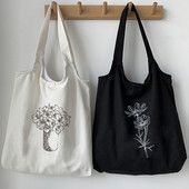 Ulzzang platnena torba na rame s biljnim printom Ženske Kpop torbe za kupnju Ženske ručne torbe Sklopive eko velike torbe za kupnju