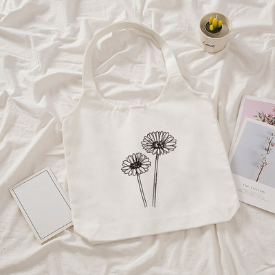 Ulzzang platnena torba na rame s biljnim printom Ženske Kpop torbe za kupnju Ženske ručne torbe Sklopive eko velike torbe za kupnju