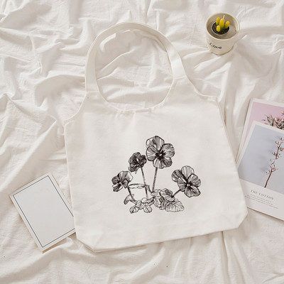 Ulzzang platnena torba na rame s biljnim printom Ženske Kpop torbe za kupnju Ženske ručne torbe Sklopive eko velike torbe za kupnju