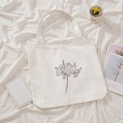 Ulzzang platnena torba na rame s biljnim printom Ženske Kpop torbe za kupnju Ženske ručne torbe Sklopive eko velike torbe za kupnju