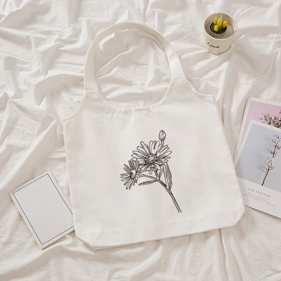 Ulzzang platnena torba na rame s biljnim printom Ženske Kpop torbe za kupnju Ženske ručne torbe Sklopive eko velike torbe za kupnju