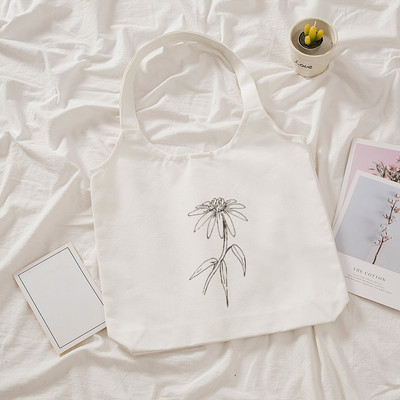 Ulzzang platnena torba na rame s biljnim printom Ženske Kpop torbe za kupnju Ženske ručne torbe Sklopive eko velike torbe za kupnju