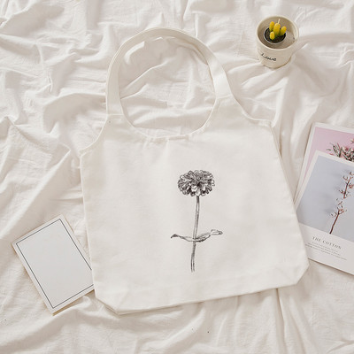 Ulzzang platnena torba na rame s biljnim printom Ženske Kpop torbe za kupnju Ženske ručne torbe Sklopive eko velike torbe za kupnju