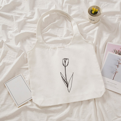 Ulzzang platnena torba na rame s biljnim printom Ženske Kpop torbe za kupnju Ženske ručne torbe Sklopive eko velike torbe za kupnju