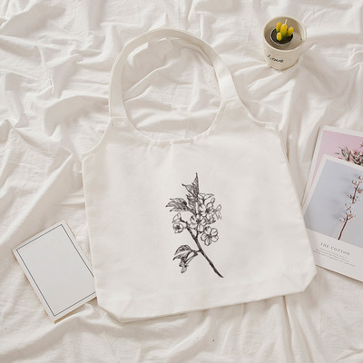 Ulzzang platnena torba na rame s biljnim printom Ženske Kpop torbe za kupnju Ženske ručne torbe Sklopive eko velike torbe za kupnju