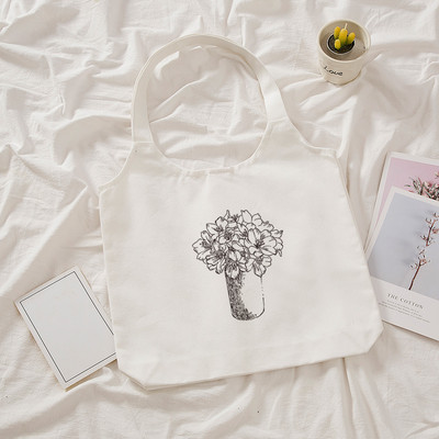 Ulzzang platnena torba na rame s biljnim printom Ženske Kpop torbe za kupnju Ženske ručne torbe Sklopive eko velike torbe za kupnju