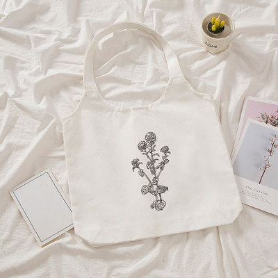 Ulzzang platnena torba na rame s biljnim printom Ženske Kpop torbe za kupnju Ženske ručne torbe Sklopive eko velike torbe za kupnju