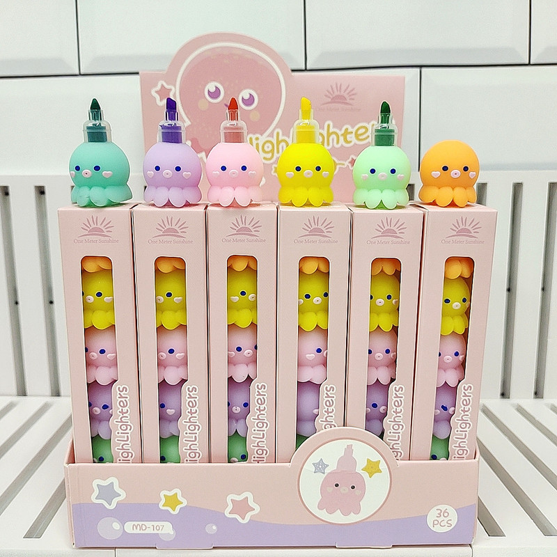Pix fluorescent cu 5 culori Desene animate drăguțe creative Caracatiță Highlighters Pixuri Cadouri pentru copii Rechizite școlare Papetarie