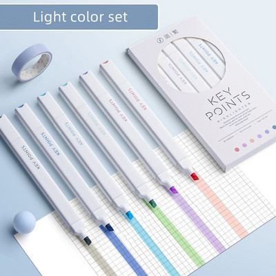 Set de 6 pixuri de evidențiere cu punct cheie de culoare ușoară Perie cu două capete îndrăznețe Liner pentru puncte fine Marker Desen Office School F7117