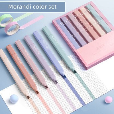 Set de 6 pixuri de evidențiere cu punct cheie de culoare ușoară Perie cu două capete îndrăznețe Liner pentru puncte fine Marker Desen Office School F7117