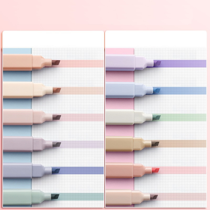 Set de 6 pixuri de evidențiere cu punct cheie de culoare ușoară Perie cu două capete îndrăznețe Liner pentru puncte fine Marker Desen Office School F7117