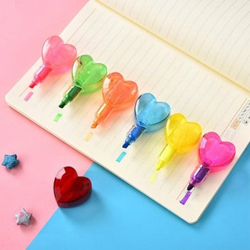 6 σε 1 χαριτωμένα κινούμενα σχέδια Highlighter Heart and Shape Σχολικά έγχρωμα προμήθειες Μαθητές δείκτες Rainbow Fluorescent Bear R5w5