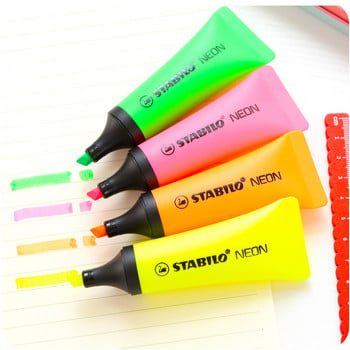 1 бр. Stabilo Neon Color Highlighter Marker Pen Накрайник за длето за рисуване Живопис Офис Хартия Копиране Факс Училище F826