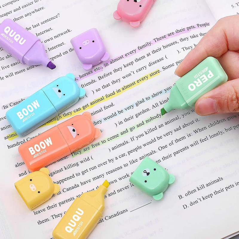 Haile 6pcs/Set Mini olovke za označavanje sa slatkim crtanim filmovima Kawaii markeri u pastelnim bojama Manga Markeri za spomenare Dnevnik za označavanje Pribor