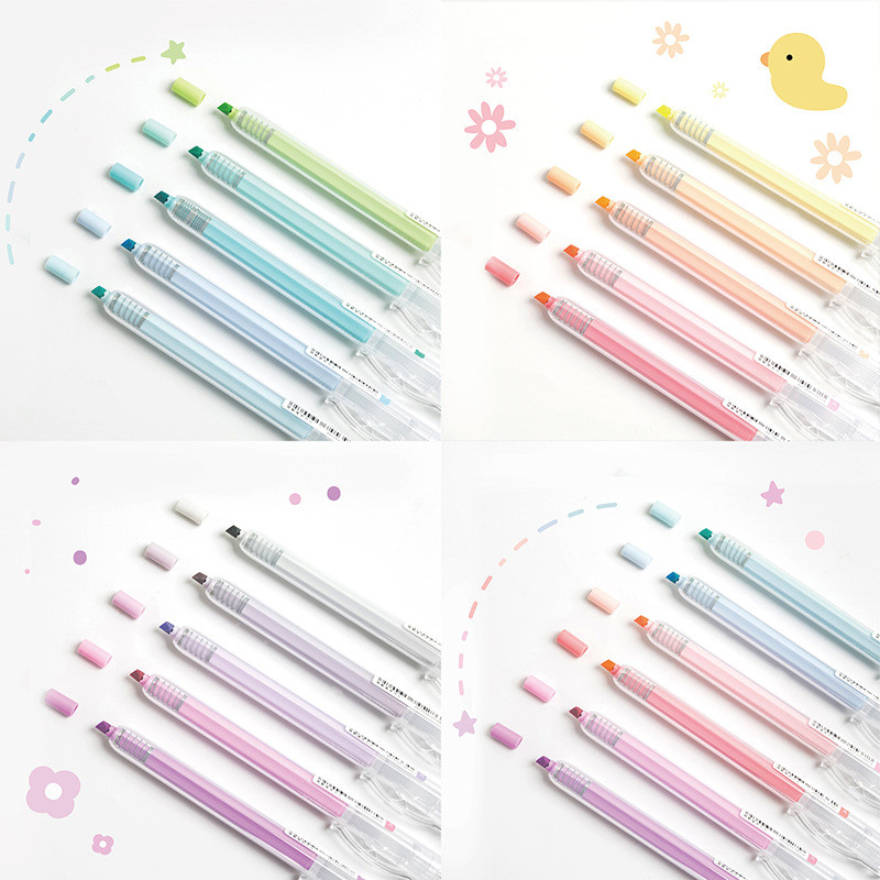 5gab Fluorescējošais marķieris Pildspalva Preses tips Klipa uzgalis Maigas krāsas plankumains papīra fakss Biroja piederumi Skolas piederumi F501