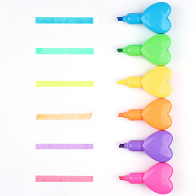 1 τεμάχια 6 Χρώμα Χαριτωμένο Kawaii Love Heart Shape Candy Color Highlighter Σχολικά είδη γραφείου Δώρο